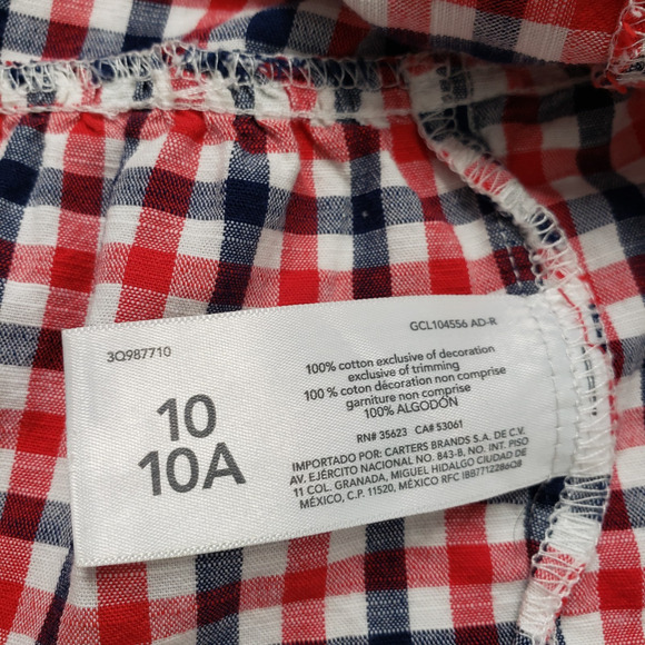Oshkosh B'gosh Gingham Girls 10/10A Red White Blue Sundress Ruffle Patriotic - Picture 8 of 15